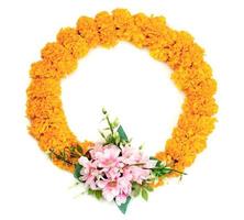 Yellow Marigold flowers wreath isolated on white background photo
