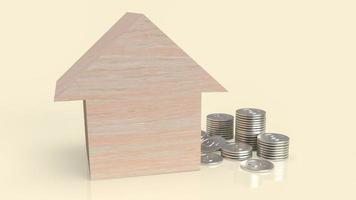 The wood home and money coins for property or business concept 3d rendering photo