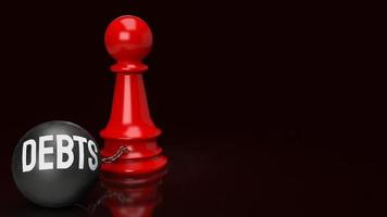 deudas y ajedrez rojo para el concepto de negocio 3d renderizado foto