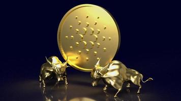 los toros de oro y la imagen de la moneda de cardano para la representación criptográfica o del concepto de negocio en 3d foto