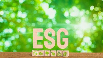 The esg wood text  meaning Environmental social and corporate governance 3d rendering photo