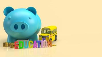 The blue piggy bank and school bus image for saving to education 3d rendering photo