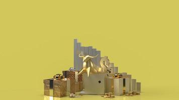 The gold bull in gift box surprise for business content 3d rendering photo