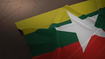 The Myanmar flag on dirty floor 3d rendering. photo