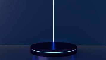 dark blue Present with Podium glow light Minimal design 3d rendering photo