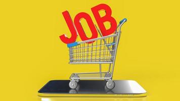 The red job on shopping cart yellow background  for business concept 3d rendering photo