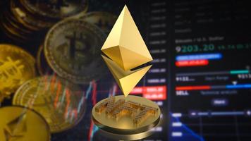 The gold etherium symbol on nft coin for cryptocurrency  concept 3d rendering photo