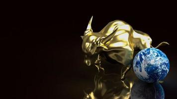 el toro de oro y el mundo para la representación 3d del concepto de negocio foto