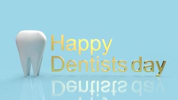 The white tooth and gold text for happy dentist day 3d rendering photo