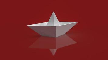 The white boat paper on red background for red ocean market content 3d rendering. photo