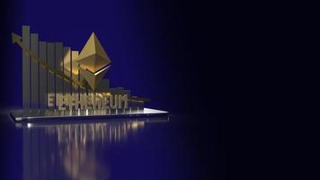 The  gold ethereum  cryptocurrency for business concept 3d rendering, Bangkok ,Thailand, 02-07-2021. photo