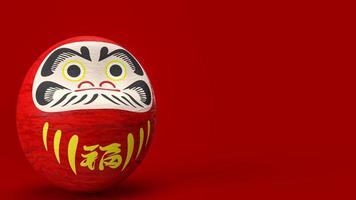 la muñeca japonesa daruma sobre fondo rojo renderizado 3d foto