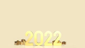 oro 2022 sobre fondo rojo para la representación 3d del concepto de año nuevo foto