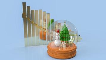 la bola de cristal decoración navideña de temporada de invierno y gráfico de negocios para el concepto de vacaciones o celebración representación 3d foto