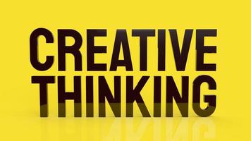 la palabra de pensamiento creativo sobre fondo amarillo para la representación 3d del concepto de idea foto
