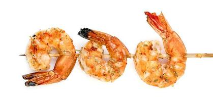 roasted peeled prawn with skewer isolated on white background ,grilled shrimp photo