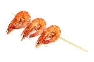 roasted prawn with skewer isolated on white background ,grilled shrimp photo