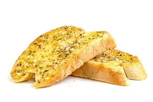 Bitten Garlic Bread with Cheese isolated on white background photo