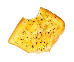 Bitten Garlic Bread with Cheese isolated on white background photo