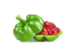 red green sweet bell pepper sliced isolated on white background photo