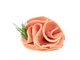 bologna sliced isolated on white background photo