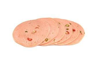 bologna sliced isolated on white background photo