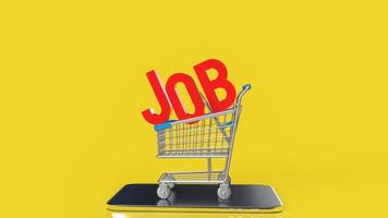 The red job on shopping cart yellow background  for business concept 3d rendering photo