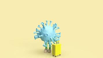 The virus and  suitcase  for medical or travel concept 3d rendering photo