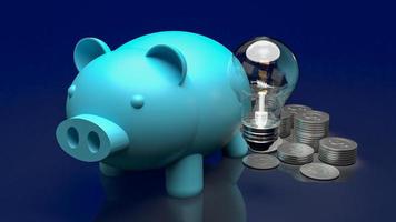 The blue piggy bank and coins on business background 3d rendering photo