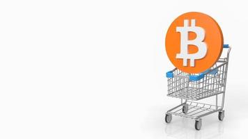 el bitcoin en el carrito de la compra sobre fondo blanco para el concepto de criptomoneda representación 3d foto