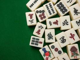 The mahjong on table ancient asian board game close up image photo