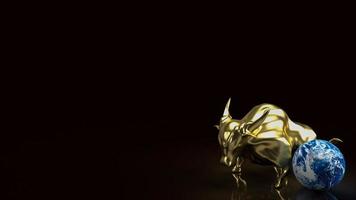 The gold bull  and world for business concept 3d rendering photo