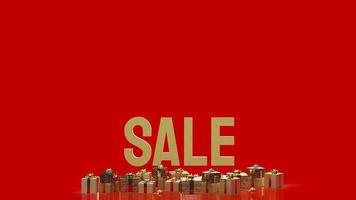 The sale gold text and gift box on red background 3d rendering photo