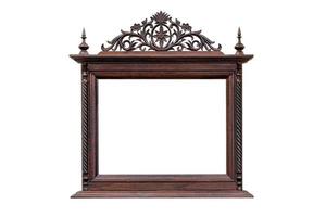 antique picture frame with wood carving style Thai pattern art isolated on white background,clipping path photo