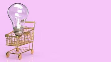 The lightbulb on gold supermarket cart for idea or business concept 3d rendering photo