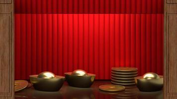 The stage red curtain for present concept 3d rendering