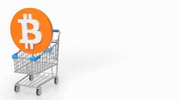 The bitcoin on shopping cart on white background for cryptocurrency concept 3d rendering photo