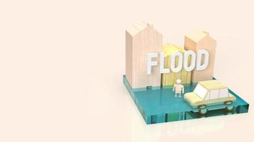 hogar y automóvil en agua para el concepto de inundación 3d renderizado foto
