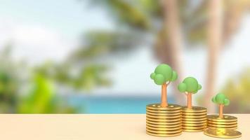 The gold coins and tree for business concept 3d rendering photo