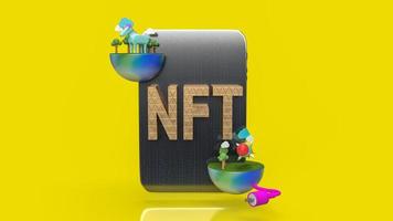 The gold nft text on tablet  yellow background  3d rendering photo