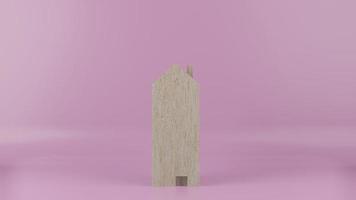 The  one wooden home toy on pink colour background 3d rendering photo