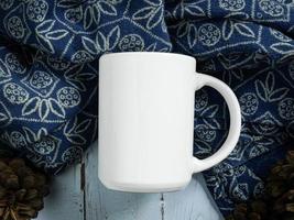 white mug on table wood for mockup or background photo