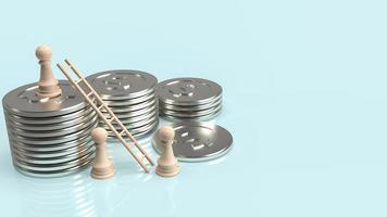 The wood chess and silver coins for business concept 3d rendering photo