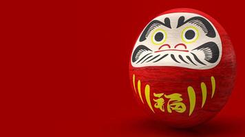 la muñeca japonesa daruma sobre fondo rojo renderizado 3d foto