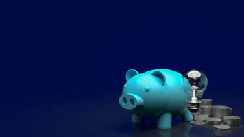 The blue piggy bank and coins on business background 3d rendering photo