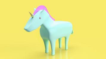 The blue unicorn on yellow background for startup concept 3d rendering photo