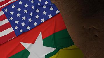 The Myanmar flag  and united stage of America flag  3d rendering photo