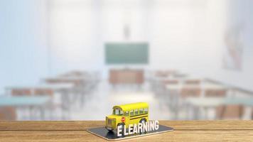 school bus on tablet for  e-learning concept 3d rendering photo