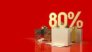 The gold number percent and gift boxes on red background for sale promotion business content 3d rendering photo