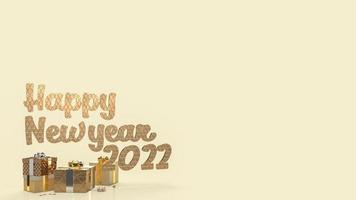 The happy new year  text and gold gift box for business and holiday concept 3d rendering photo